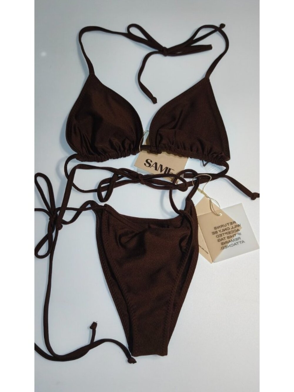 SAME Swimwear Women's Triangle Bikini Set Size M Brown Chocolate Halter String T